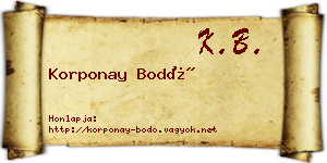 Korponay Bodó névjegykártya